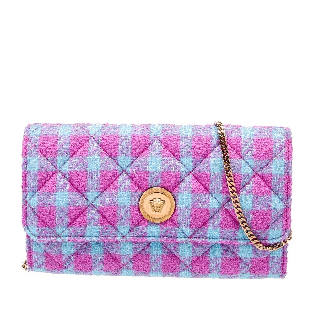 Versace La Medusa quilted tweed leather clutch shoulder crossbody bag NEW